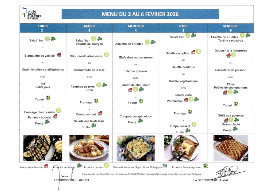 menu Lycée Alain Chartier